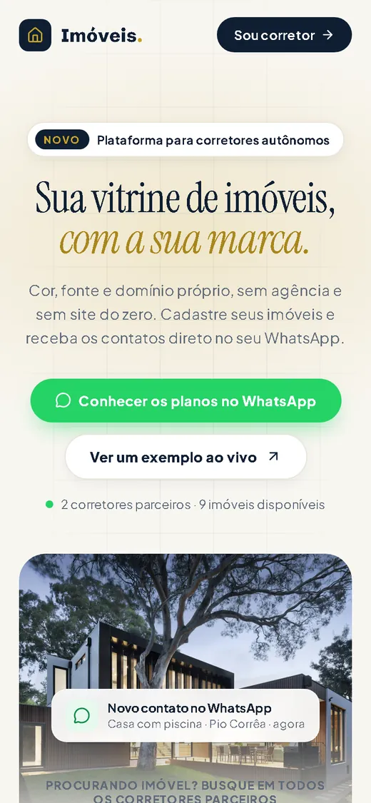 Plataforma Imóveis aberta no celular